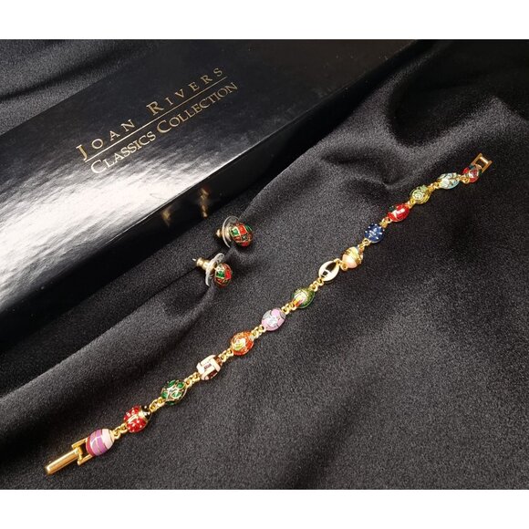 Vintage Joan Rivers Classics Collection Bracelet & Clip-On Earrings Set Cloisonn - Picture 3 of 5